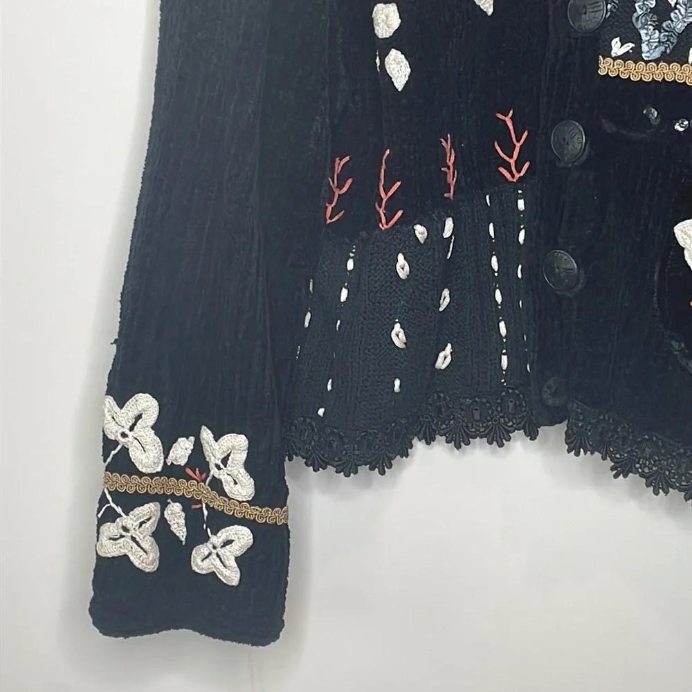 Vintage Sandy Starkman || Chenille Button Front/Ribbon Art Sweater/Jacket - Picture 3 of 17